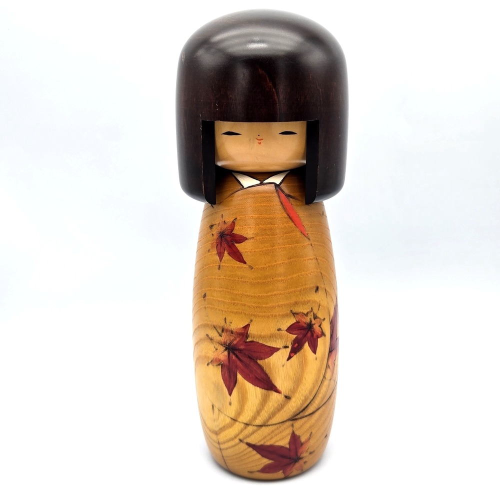 USABURO Kokeshi Doll Golden Autumn Zelkova Wood Japan Large 10.5" 2lb Signed‎